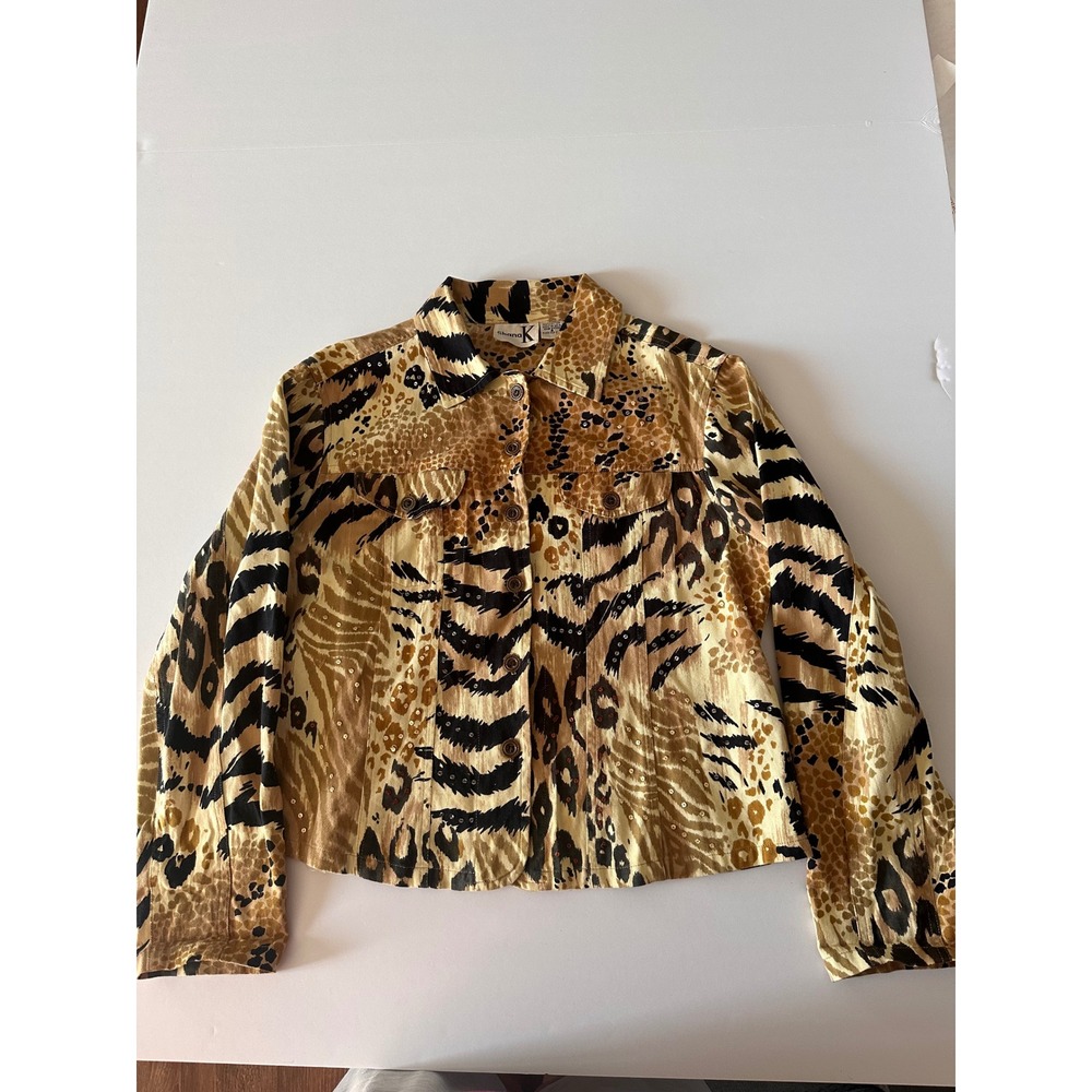 Shana K Animal Print Button Down Long Sleeve‎ Top